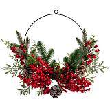 ΠΡΑΣΙΝΟ ΣΤΕΦΑΝΙ ΜΕ ΚΟΚΚΙΝΑ BERRIES  ΚΑΙ ΚΟΥΚΟΥΝΑΡΙΑ Φ30ΕΚ