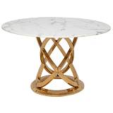 ΤΡΑΠΕΖΙ ΡΟΤΟΝΤΑ Φ130Χ75ΕΚ ΧΡΥΣΟ ΜΕΤΑΛΛΙΚΟ ΜΕ ΛΕΥΚΗ ΜΑΡΜΑΡΙΝΗ ΕΠΙΦΑΝΕΙΑ