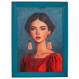 ΠΙΝΑΚΑΣ ΧΕΙΡΟΠΟΙΗΤΟΣ ΜΕ ΓΥΝΑΙΚΑ ΣΕ ΜΠΛΕ ΚΟΡΝΙΖΑ 87Χ117ΕΚ (70X100)