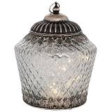 ΑΣΗΜΙ ΓΥΑΛΙΝΟ ΦΑΝΑΡΑΚΙ ΜΕ LED ΦΩΣ AND ΜΕΤΑΛΛΙΚΟ ΚΑΠΑΚΙ 15Χ15Χ19ΕΚ (ΑΑΑ 1.5V)