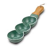 Ξηροκαρπιέρα τριών θέσεων "Terrestrial" πορσελάνινη με χερούλι από ξύλο bamboo 41cm