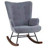 ALMA Rocking Πολυθρόνα Μπερζέρα Καθιστικού, Ύφασμα Velure Γκρι, Βάση Μαύρο-Καρυδί Ε-00026082 Ε7143,7Κ