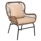 SALSA MAX Πολυθρόνα Μέταλλο Βαφή Μαύρο, Wicker Φυσικό, Μαξιλάρι Μπεζ Ε-00020846 Ε243,Κ