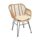 SALSA-W Πολυθρόνα Τραπεζαρίας Κήπου, Μέταλλο Βαφή Μαύρο, Wicker Φυσικό, Μαξιλάρι Εκρού Ε-00021714 Ε282,Κ2