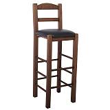 ΣΙΦΝΟΣ Σκαμπό BAR με Πλάτη, Οξιά Βαφή Εμποτισμός Καρυδί, Κάθισμα Pu Μαύρο Ρ-00024152 Ρ980,Ε2Τ