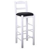 ΣΙΦΝΟΣ Σκαμπό BAR με Πλάτη, Οξιά Βαφή Εμποτισμός Λάκα Άσπρο, Κάθισμα Pu Μαύρο Ρ-00024169 Ρ980,Ε8Τ