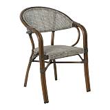 VEGERA Πολυθρόνα Dining Αλουμίνιο Βαφή Καρυδί Textilene Μπεζ, Στοιβαζόμενη Ε-00020522 Ε258,11