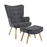 ALMA Πολυθρόνα - Μπερζέρα με Σκαμπό - Υποπόδιο Φυσικό Ύφασμα Κοτλέ Γκρι, K/D Ε-00025881 Ε7141,77