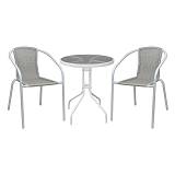 BALENO-W Set Κήπου - Βεράντας: Τραπέζι + 2 Πολυθρόνες Μέταλλο Άσπρο, Wicker Beige Ε-00026359 Ε240,8W