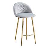 BELLA Σκαμπό BAR με Πλάτη, Βάση Χρώμιο Χρυσό, Ύφασμα Velure Απόχρωση Γκρι Ε-00023574 ΕΜ758,2G