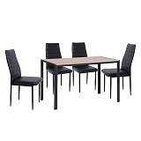 JETTA-GABO Τραπεζαρία Κουζίνας Μέταλλο Βαφή Μαύρο, Τραπέζι Sonoma + 4 Καρέκλες Pvc Μαύρο Ε-00023331 ΕΜ966,S1