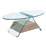 GLASSER Wood Τραπεζάκι Σαλονιού Oval, Διάφανο Γυαλί 12mm, Ράφι Απόχρωση Δρυς Ε-00025639 ΕΜ721,1