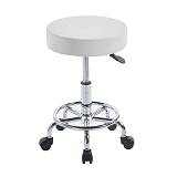 GLORY Σκαμπό με υποπόδιο, Βάση Χρώμιο, PU Άσπρο, Περιστρεφόμενο, Τροχήλατο Ε-00025984 ΕΜ407,1