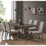 KING Set Τραπεζαρία Ξύλινη Σαλονιού: Τραπέζι+6 Καρέκλες, Antique Grey Walnut, Ύφ.Γκρι Ε-00026283 Ε7705,S