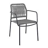 LUIGI Πολυθρόνα Βεράντας-Κήπου Μέταλλο Βαφή Ανθρακί, Rope Wicker Γκρι, Στοιβαζόμενη Ε-00026077 Ε6723,2