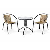 MIKA Set Κήπου - Βεράντας: Τραπέζι + 2 Πολυθρόνες Μέταλλο Βαφή Ανθρακί, PE Rattan Φυσικό Ε-00026862 Ε2390,1S