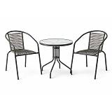 MIKA Set Κήπου - Βεράντας: Τραπέζι + 2 Πολυθρόνες Μέταλλο Βαφή Ανθρακί, PE Rattan Γκρι Ε-00026861 Ε2390,2S