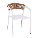 PARMA Πολυθρόνα Βεράντας-Κήπου ALU Άσπρο, Rope Wicker Φυσικό, Textilene Άσπρο, Στοιβαζόμενη Ε-00026088 Ε6717,2