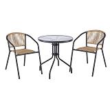 PATTY Set Κήπου - Βεράντας: Τραπέζι + 2 Πολυθρόνες Μέταλλο Βαφή Ανθρακί, PE Rattan Φυσικό Ε-00026863 Ε2391,1S