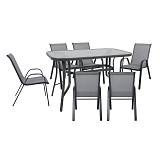 RIO Set Τραπεζαρία Κήπου Μέταλλο Ανθρακί, Textilene Γκρι: Τραπέζι + 6 Πολυθρόνες Ε-00026148 Ε250,50