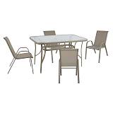 RIO Set Τραπεζαρία Κήπου Μέταλλο Βαφή Μπεζ, Textilene Μπεζ: Τραπέζι + 4 Πολυθρόνες Ε-00026150 Ε250,80