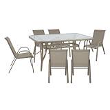 RIO Set Τραπεζαρία Κήπου Μέταλλο Βαφή Μπεζ, Textilene Μπεζ: Τραπέζι + 6 Πολυθρόνες Ε-00026149 Ε250,82