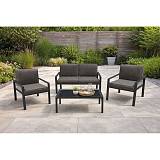 RIVIAN Set Σαλόνι Κήπου 4τεμ, Μέταλλο Βαφή Ανθρακί, Μαξιλάρια Γκρι Ε-00026029 Ε6846