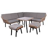 SALSA CORNER Σαλόνι-Καθιστικό: Τραπέζι + Καναπές Γωνία + 2 Σκαμπό, Μέταλλο-Wicker Φυσικό Ε-00025938 Ε2801