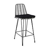 SALSA Σκαμπό BAR-Pro με Πλάτη, Μέταλλο Βαφή Μαύρο - Wicker Γκρι, με Μαξιλάρι Μαύρο Ε-00026207 Ε252,21