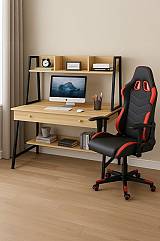 STUDENT-1 Set Γραφείο Η/Υ Sonoma - Μαύρο + Πολυθρόνα Gaming Μαύρο - Κόκκινο Ε-00026649 ΕΟ710,1