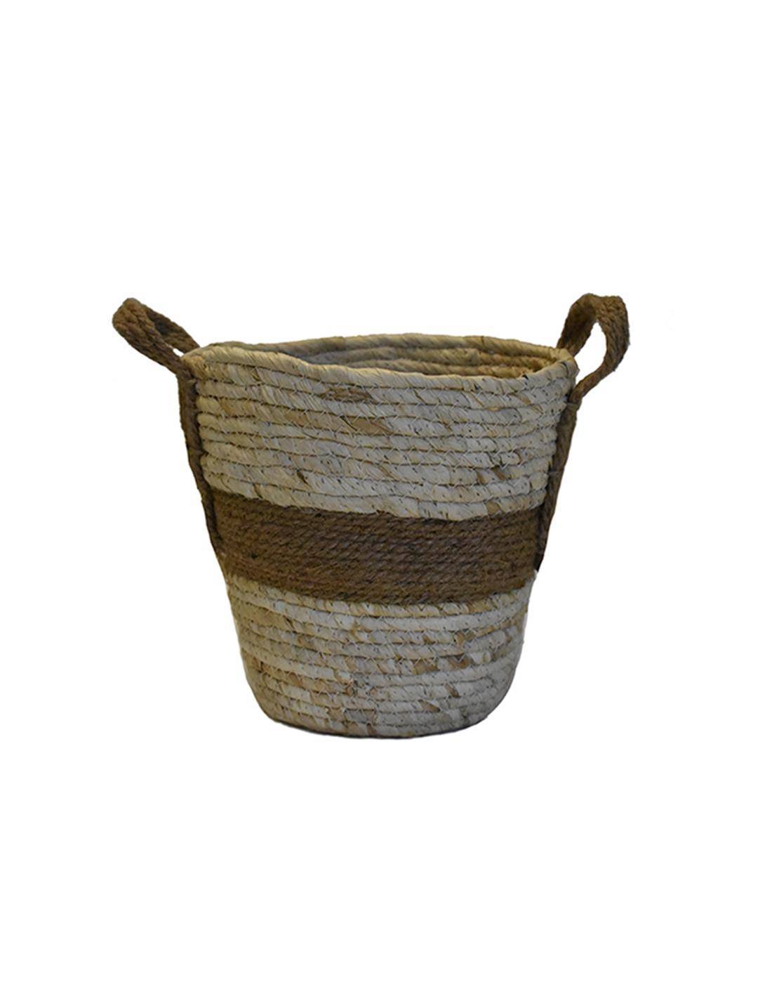 Καλάθι ψάθινο εκρού με καφέ 24Χ24