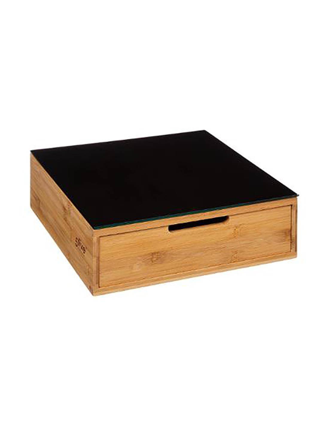 Κουτί συρτάρι για κάψουλες bamboo μαύρο καπάκι 30Χ30Χ10