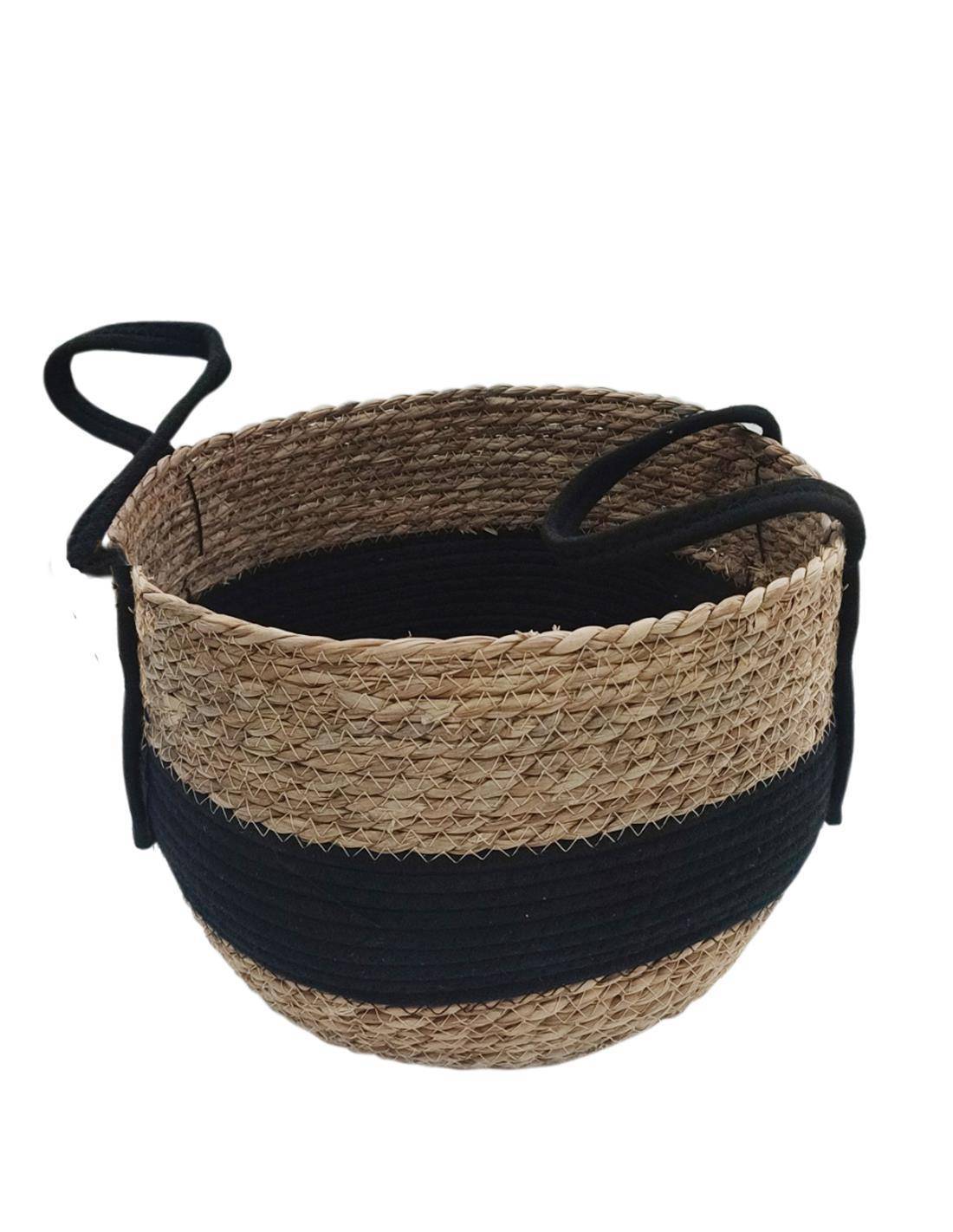 Καλάθι ψάθινο φυσικό με βαμβ.φάσα μπλε 32Χ5,5/38