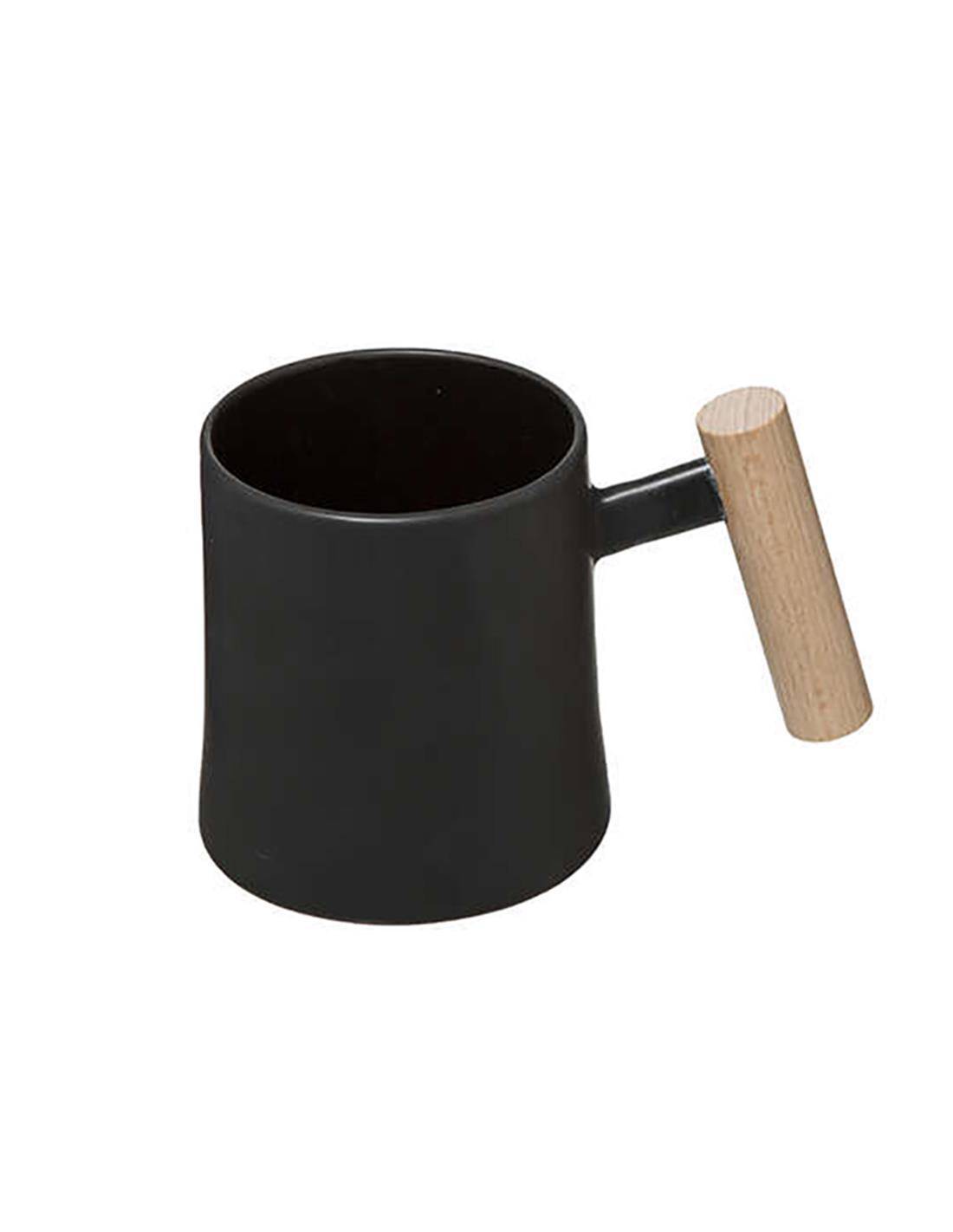 Κούπα κεραμ.μαύρη με ξυλ.χέρι 37cl