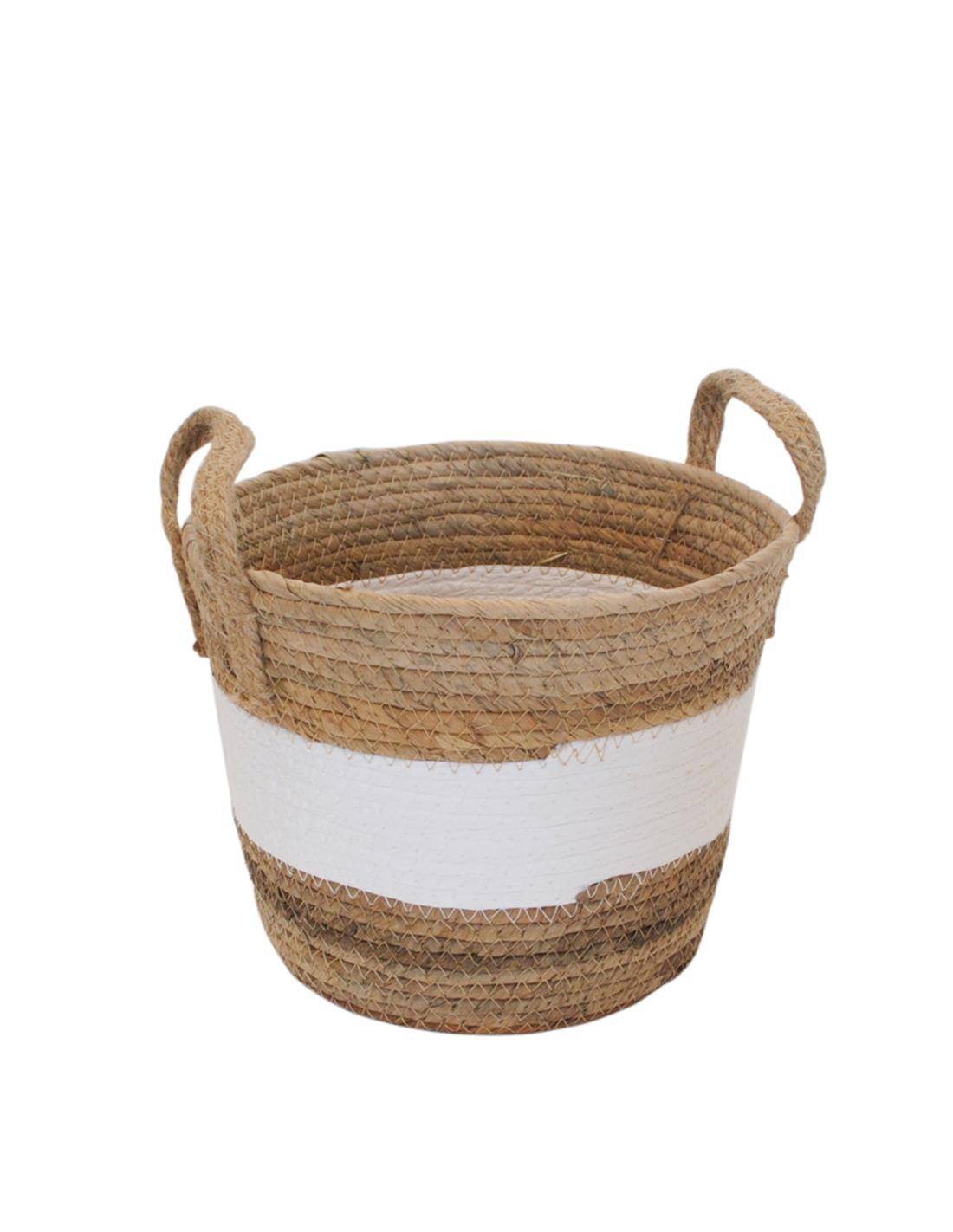 Καλάθι ψάθινο λευκή φάσα Φ27Η21/30cm