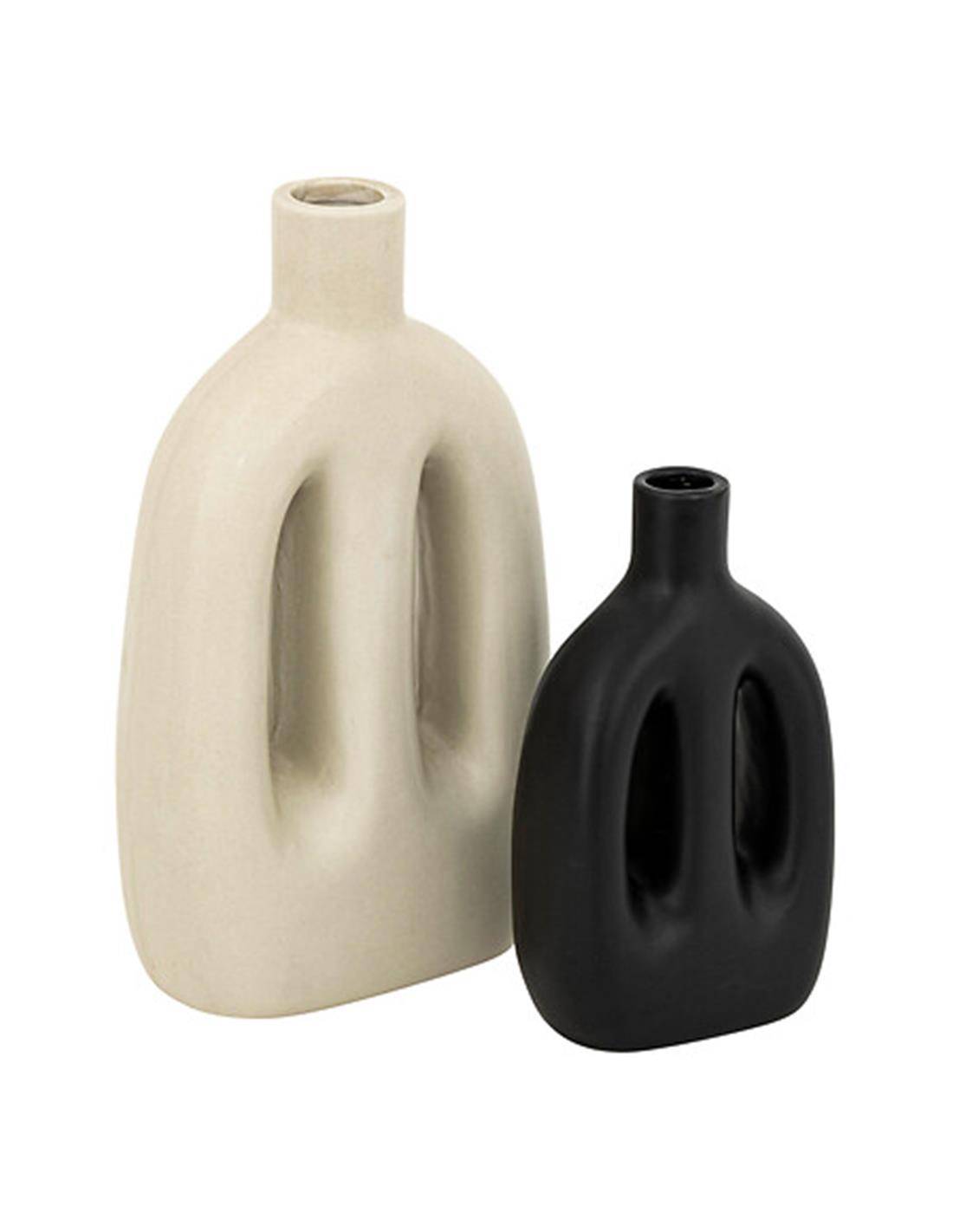 Βάζα σετ 2 εκρού/μαύρο 11x5,5x20cm