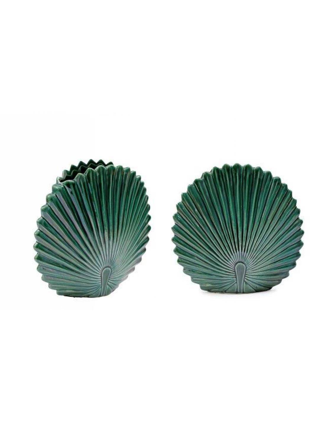 Βάζο κεραμ.LEAF πετρόλ 24X24