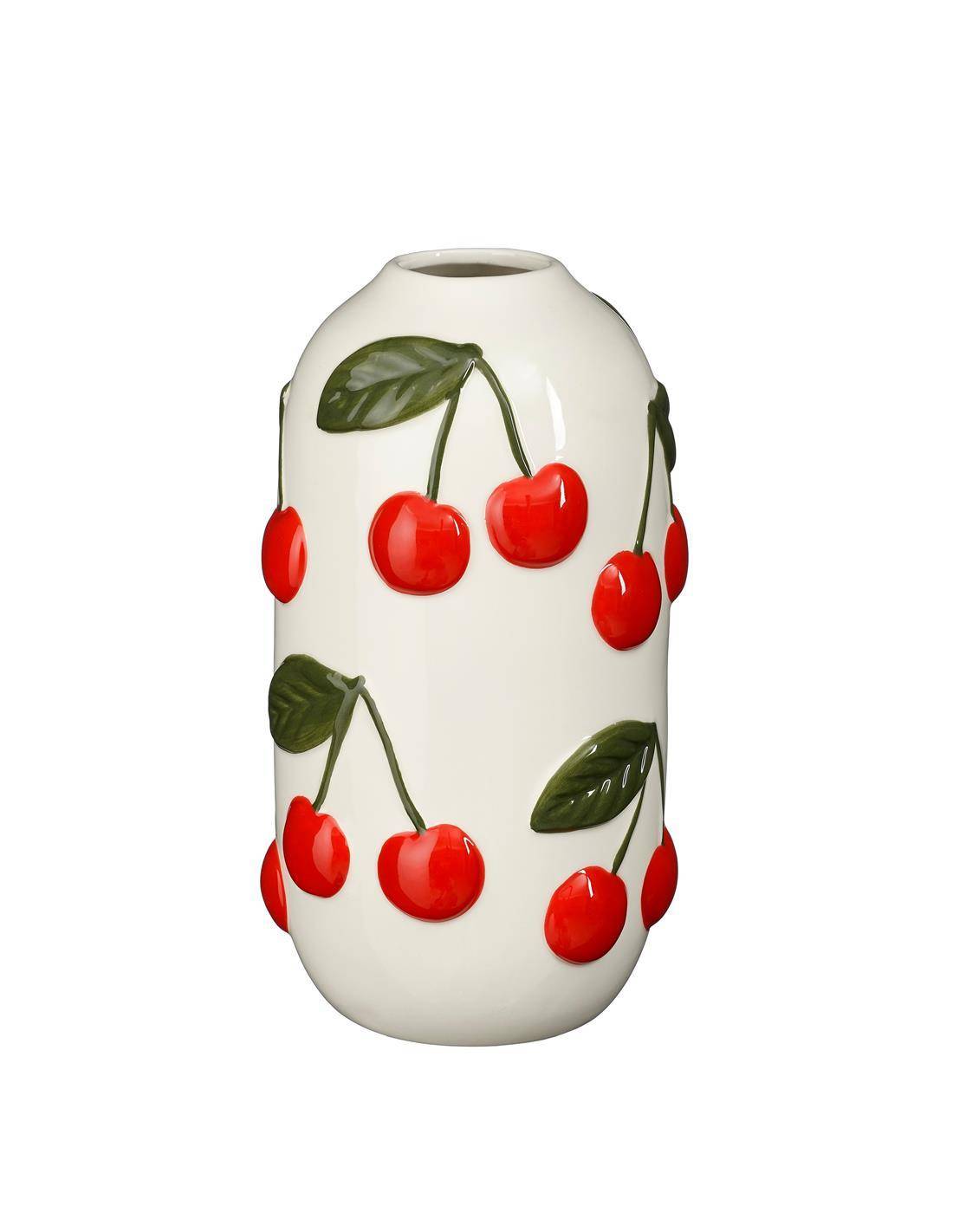 Βάζο κεραμικό λευκό με κεράσια Φ11Η22cm