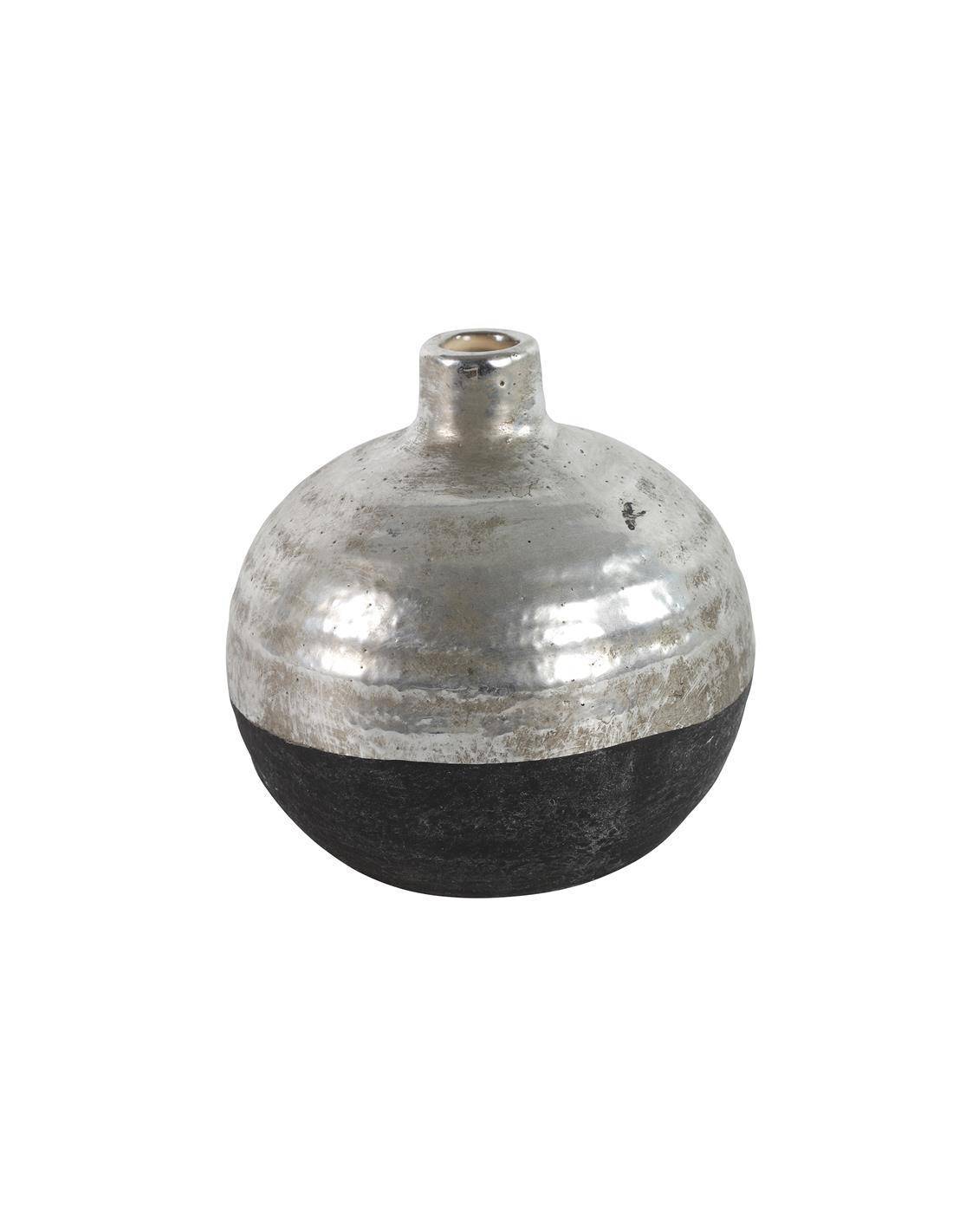 Βάζο μπουκάλι κεραμ.μαύρο με ασημί 16,5Χ16,5