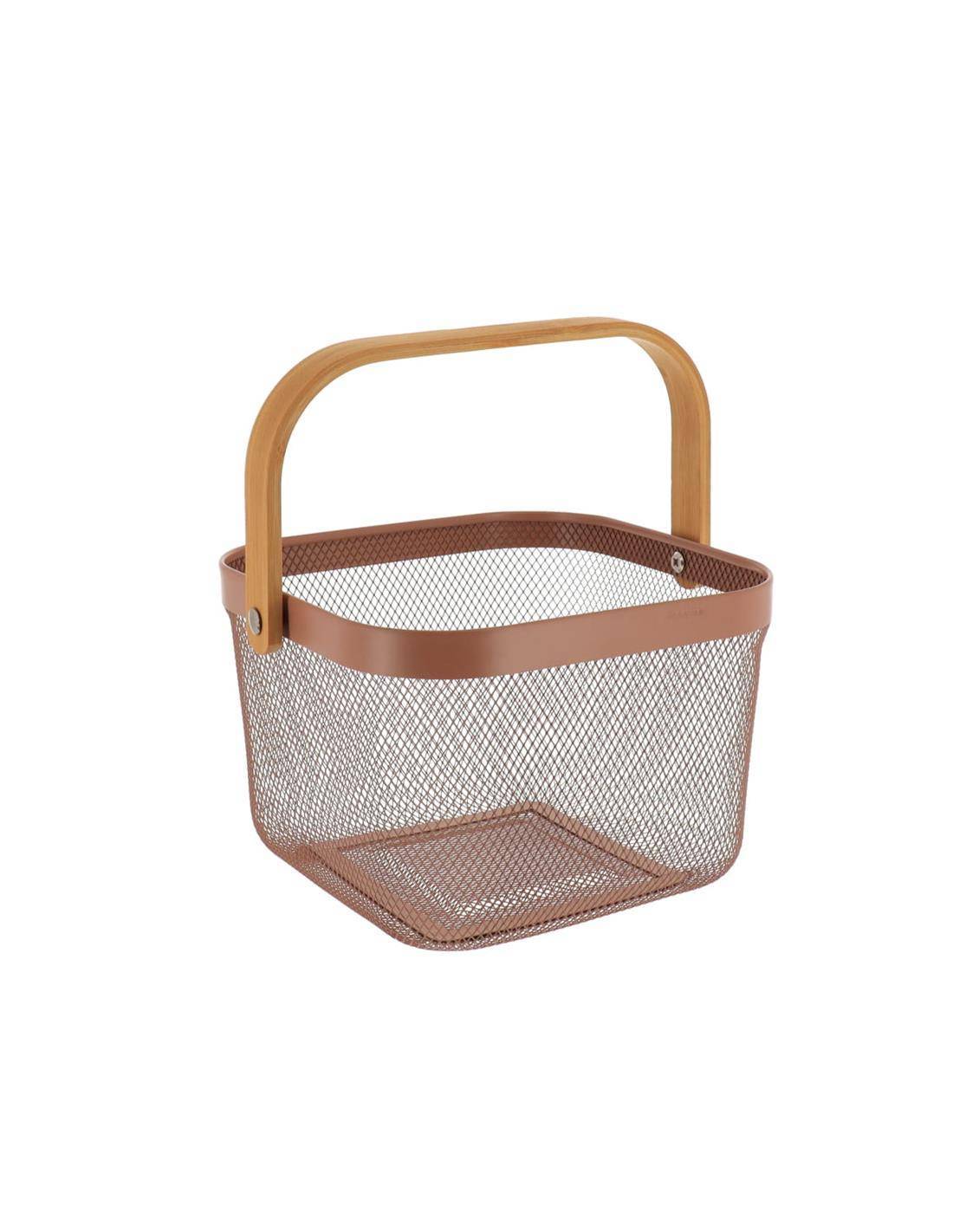 Kαλάθι μεταλ. Cappuccino με bamboo χέρι 24Χ24Χ17,5