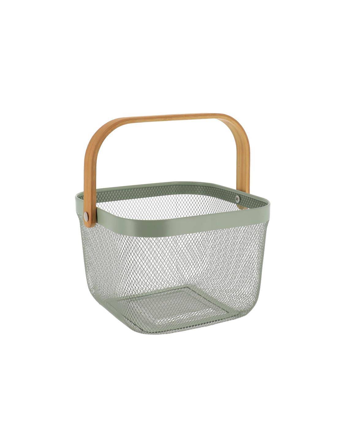 Kαλάθι μεταλ. Χακί με bamboo χέρι 24Χ24Χ17,5