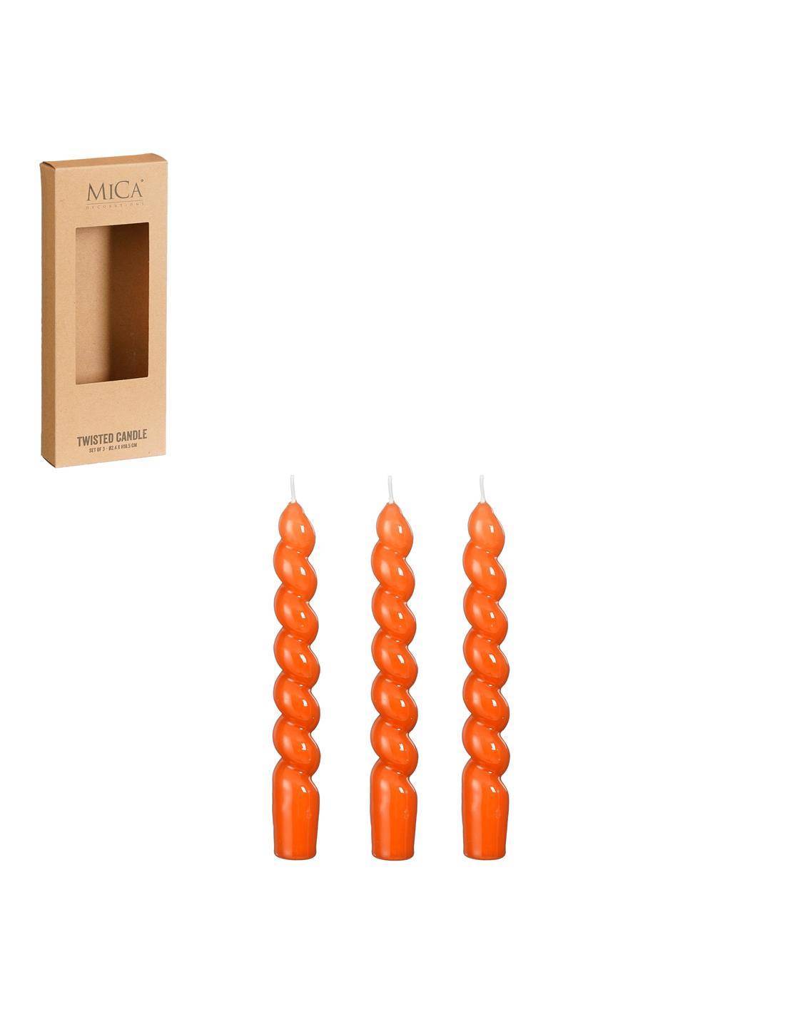 Κερί κηροπηγίου πορτοκαλί ελικοειδές/3τμχ Φ2,5Η18,5cm