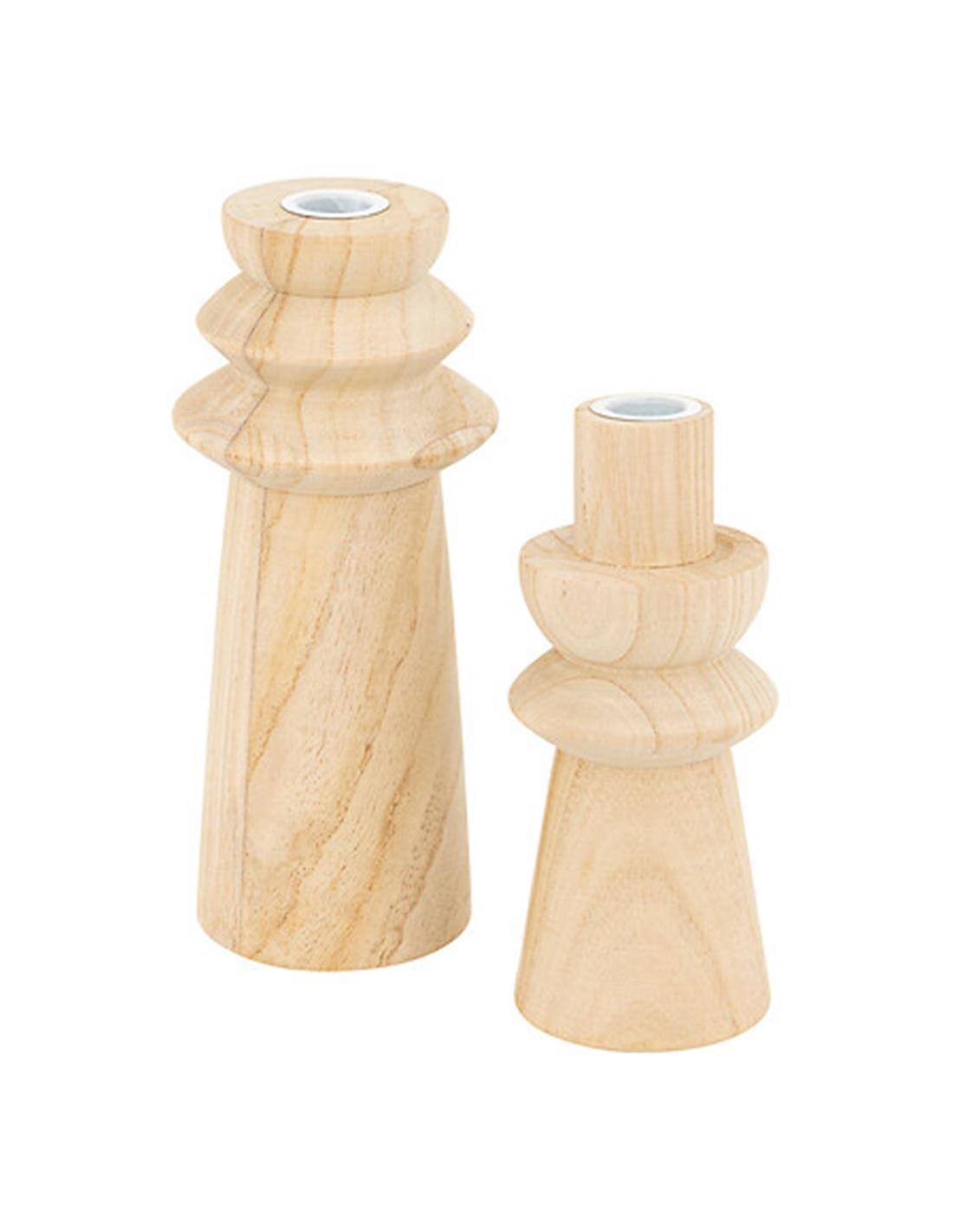 Κηροπήγια ξύλινα φυσικό σετ2 Φ10,5 Η23,5cm