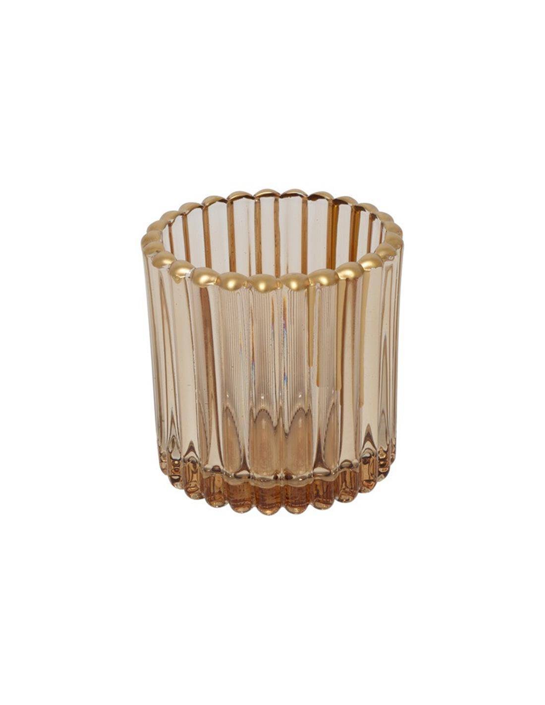 Κηροπήγιο γυαλ.καφέ χρυσό rim Φ7Χ7,5