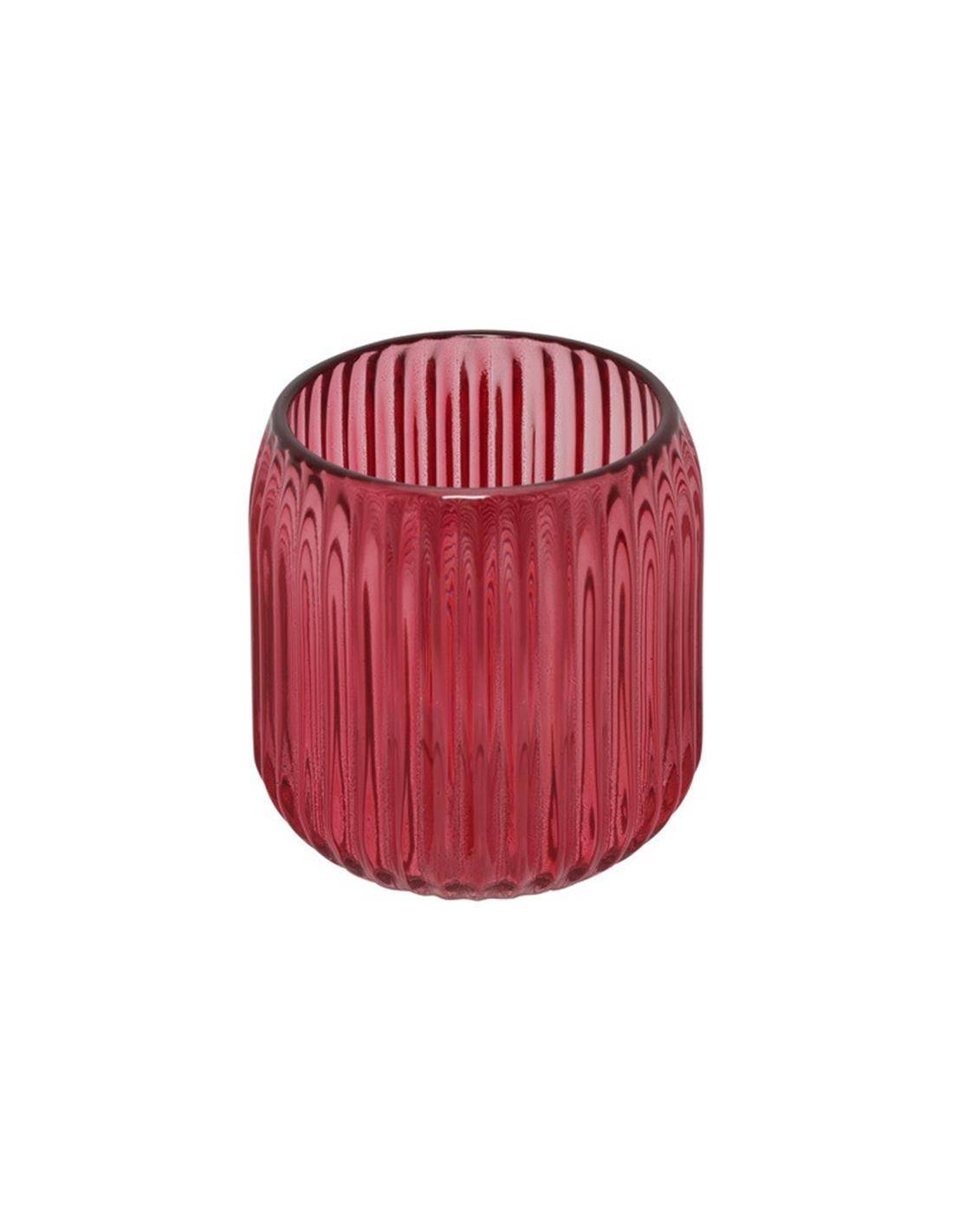 Κηροπήγιο γυαλ.κόκκινο ριγέ 8Χ8,5