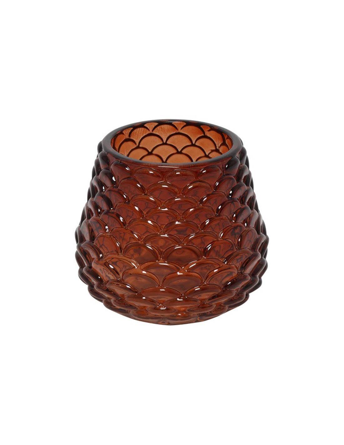 Κηροπήγιο γυαλ.κουκουνάρα καφέ  7,5Χ6,5