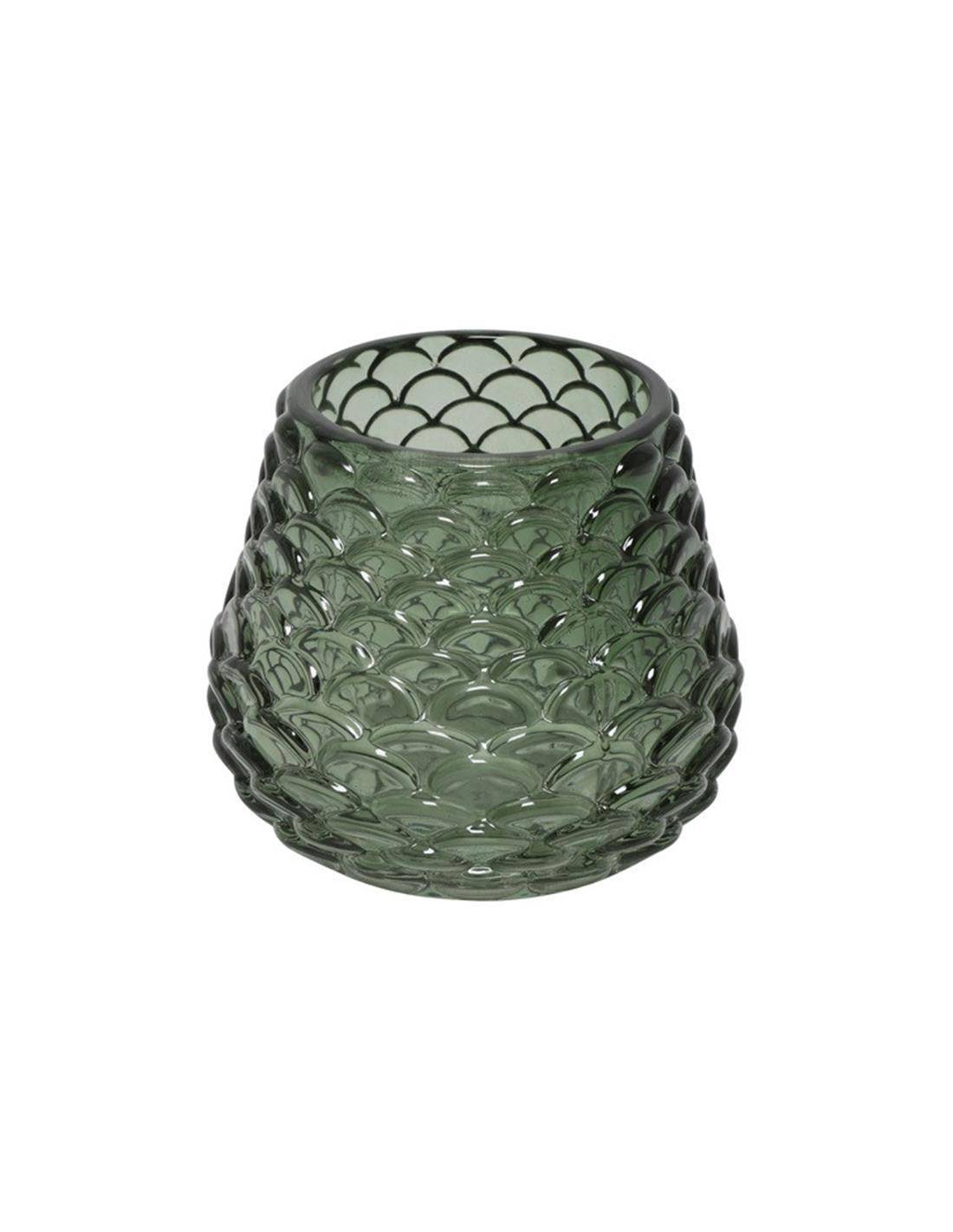 Κηροπήγιο γυαλ.κουκουνάρα πράσινο 7,5Χ6,5