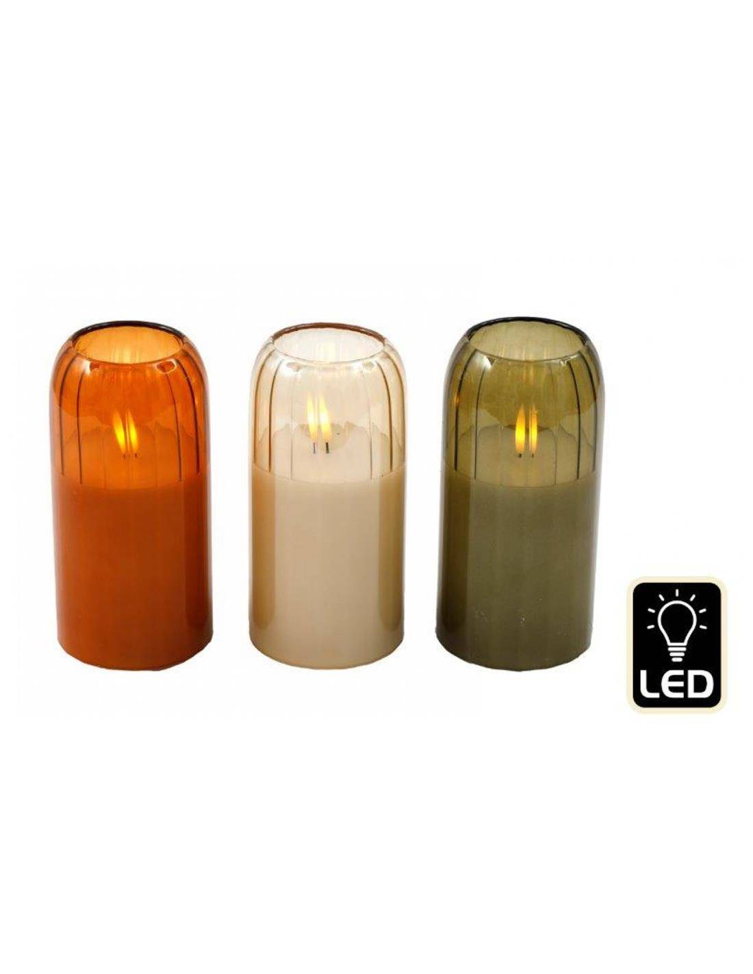 Κηροπήγιο γυαλ.με κερί LED 3χρ. 7,5Χ12,5