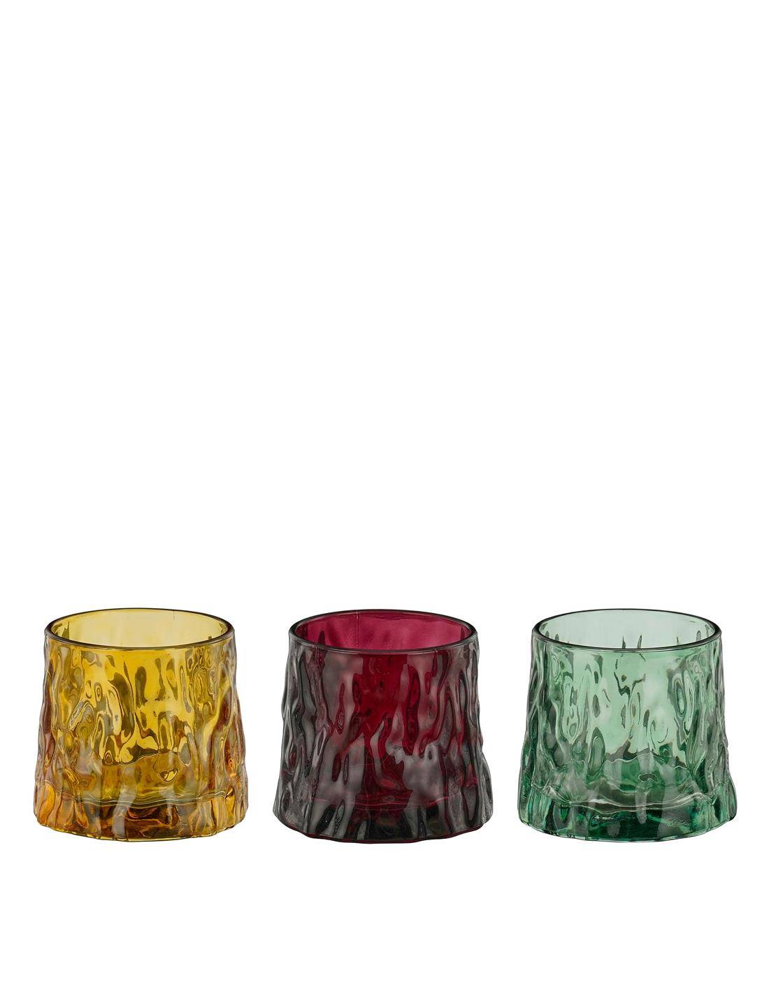 Κηροπήγιο γυάλινο 3χρώματα Φ8Η7cm