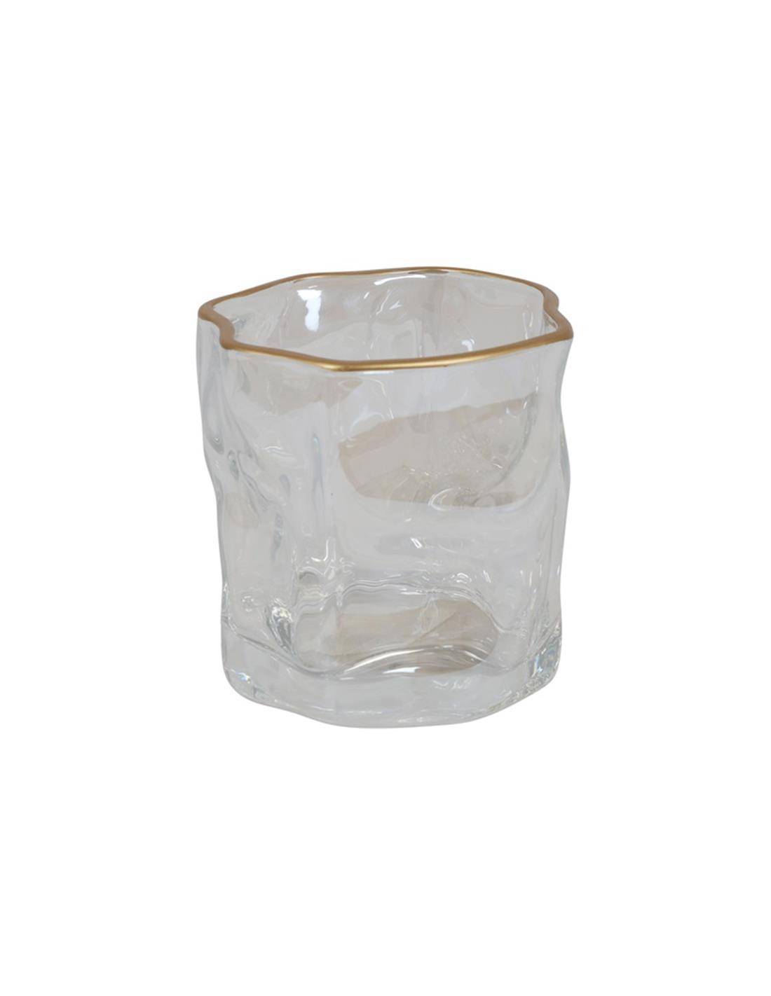 Κηροπήγιο γυάλινο διάφανο χρυσό rim Φ8,2Η8cm